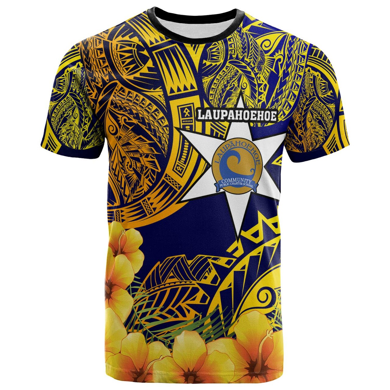 Hawaii T-shirt Lauphoehoe Community Public Charter School with Polynesian and HIbicus Flower