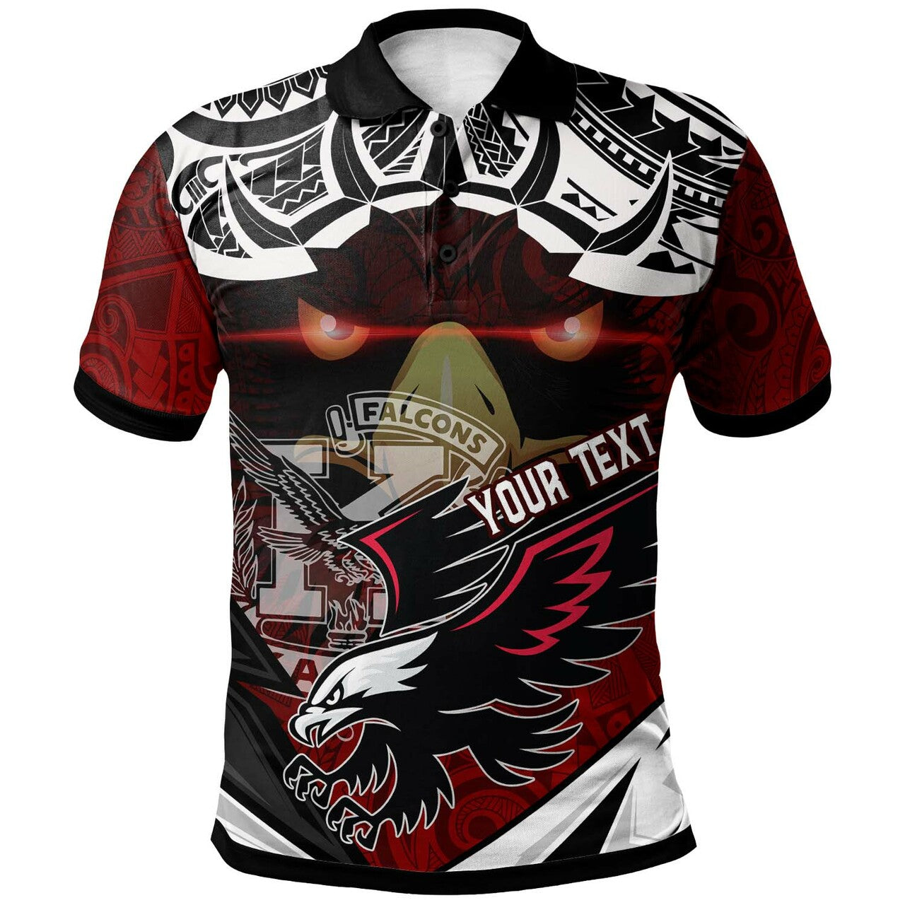 Hawaii Custom Polo Shirt - Kalani High School Red Falcon Polynesian Pattern Apparel