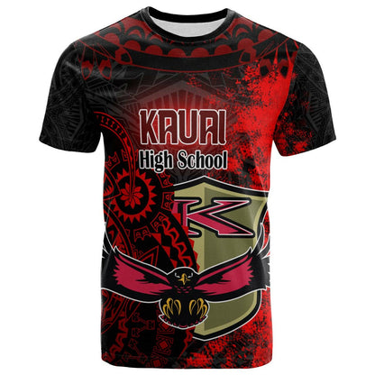 Hawaii Custom Polynesian T-Shirt - Kauai High School Red Eagles Polynesian Tribal Pattern
