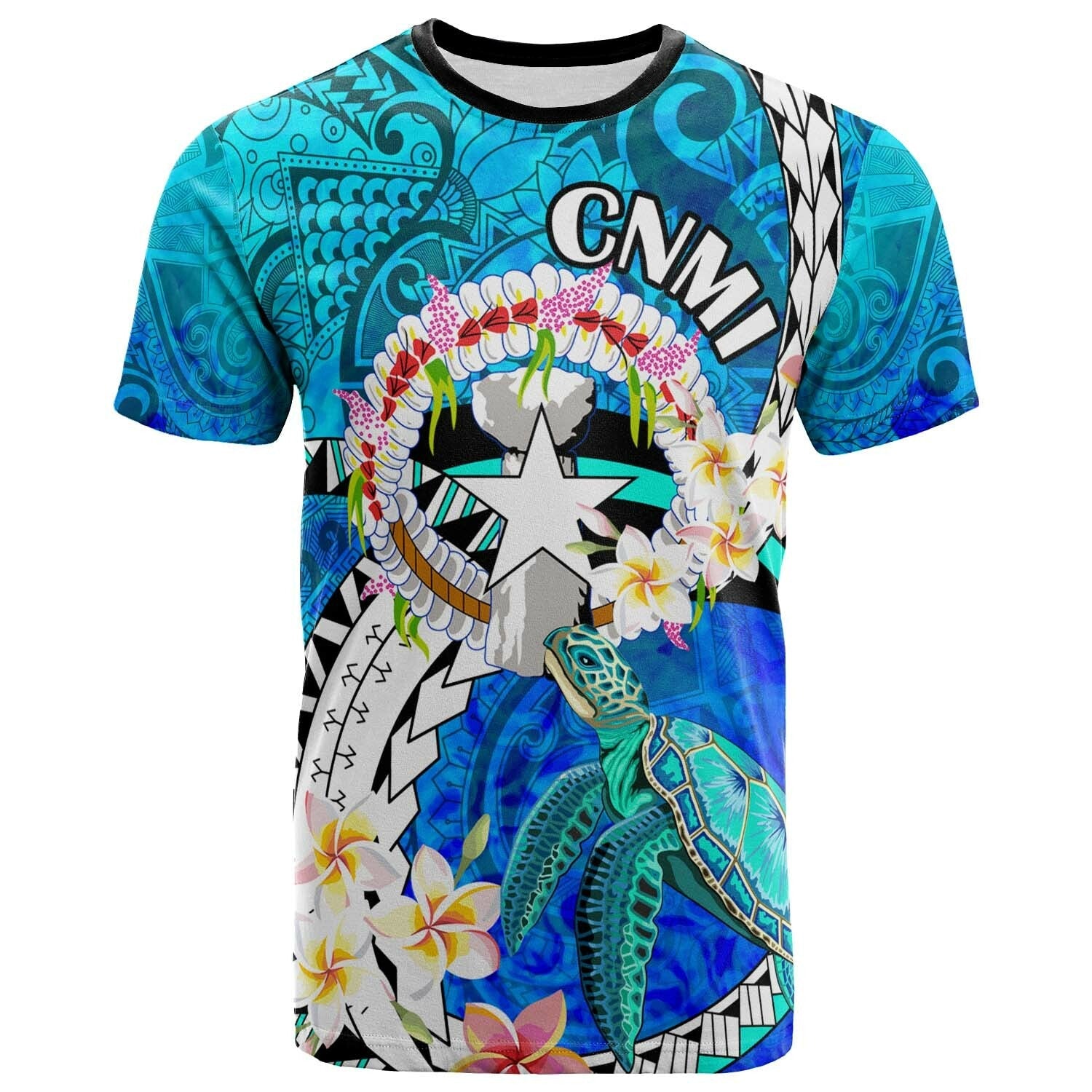 Northern Mariana Islands T Shirt CNMI Polynesian Culture with Turtle and Plumeria T Shirt