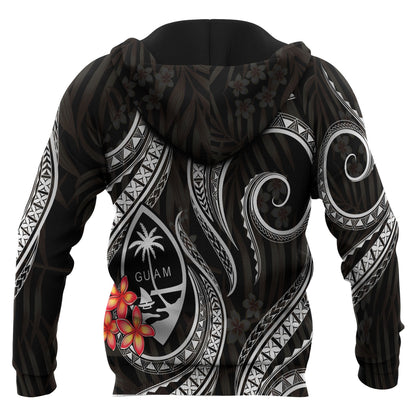 Guam Polynesian Zip Up Hoodie Black Plumeria