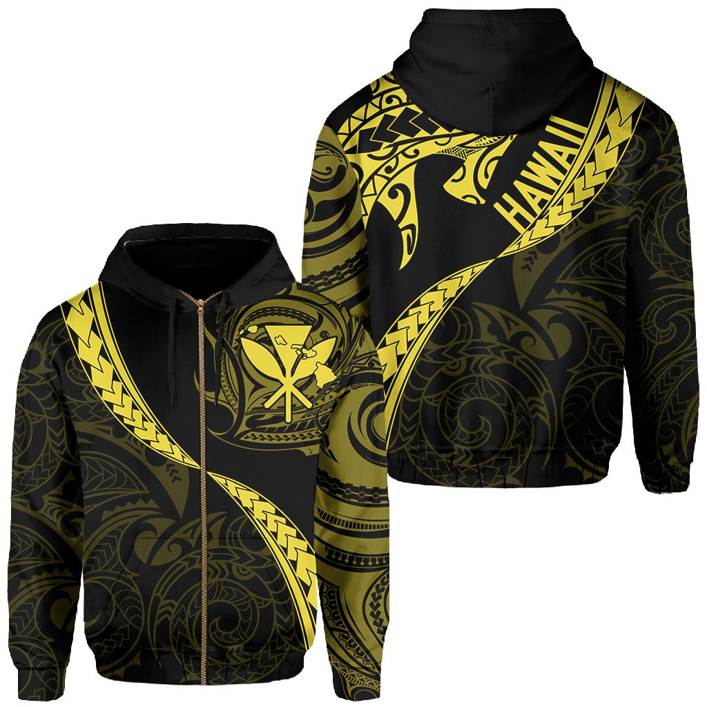 Hawaiian Kanaka Hoodie (Zipper) Mano Kihikihi Yellow AH