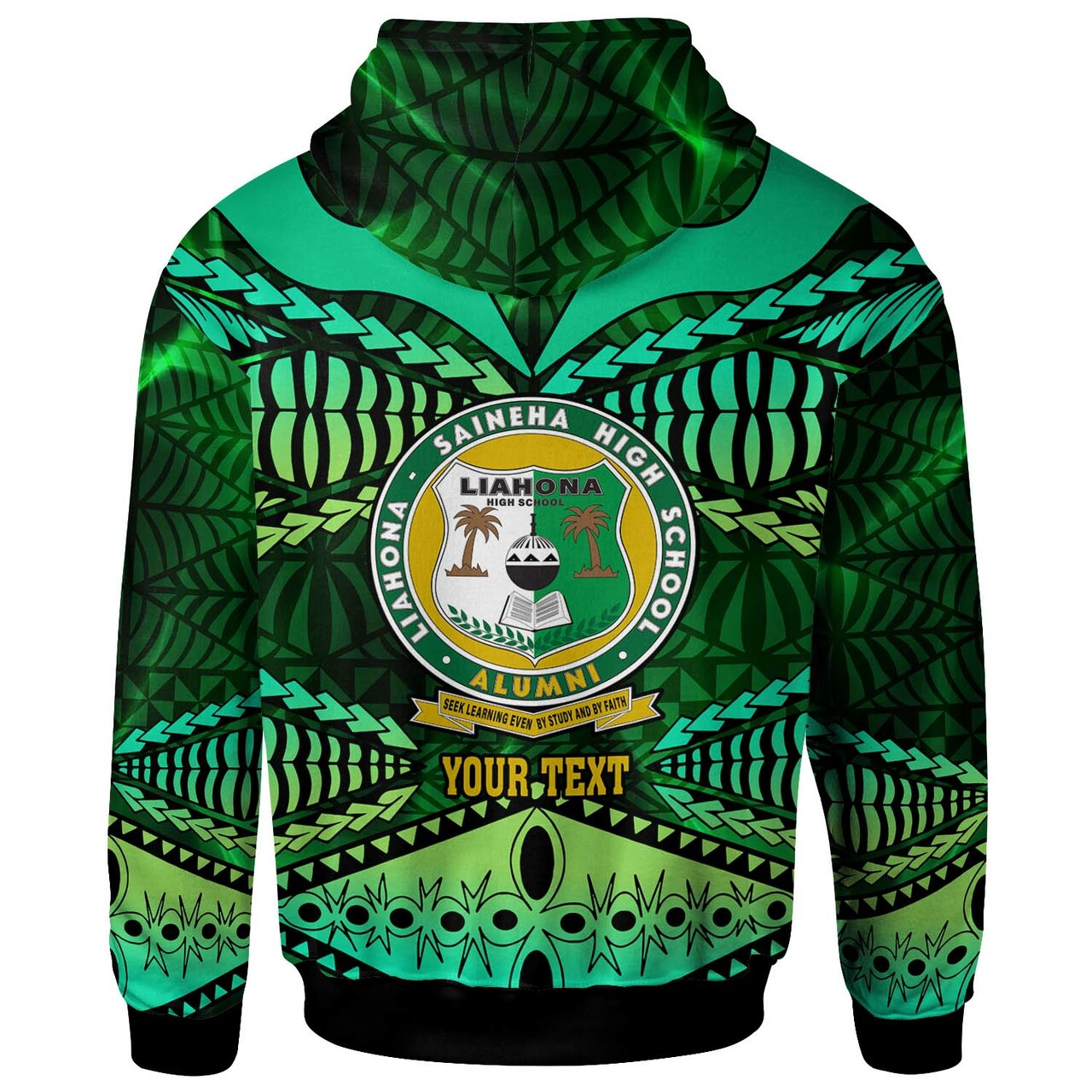 Tonga Hoodie Liahona High Shool with Tonga Patterns with Green Effect