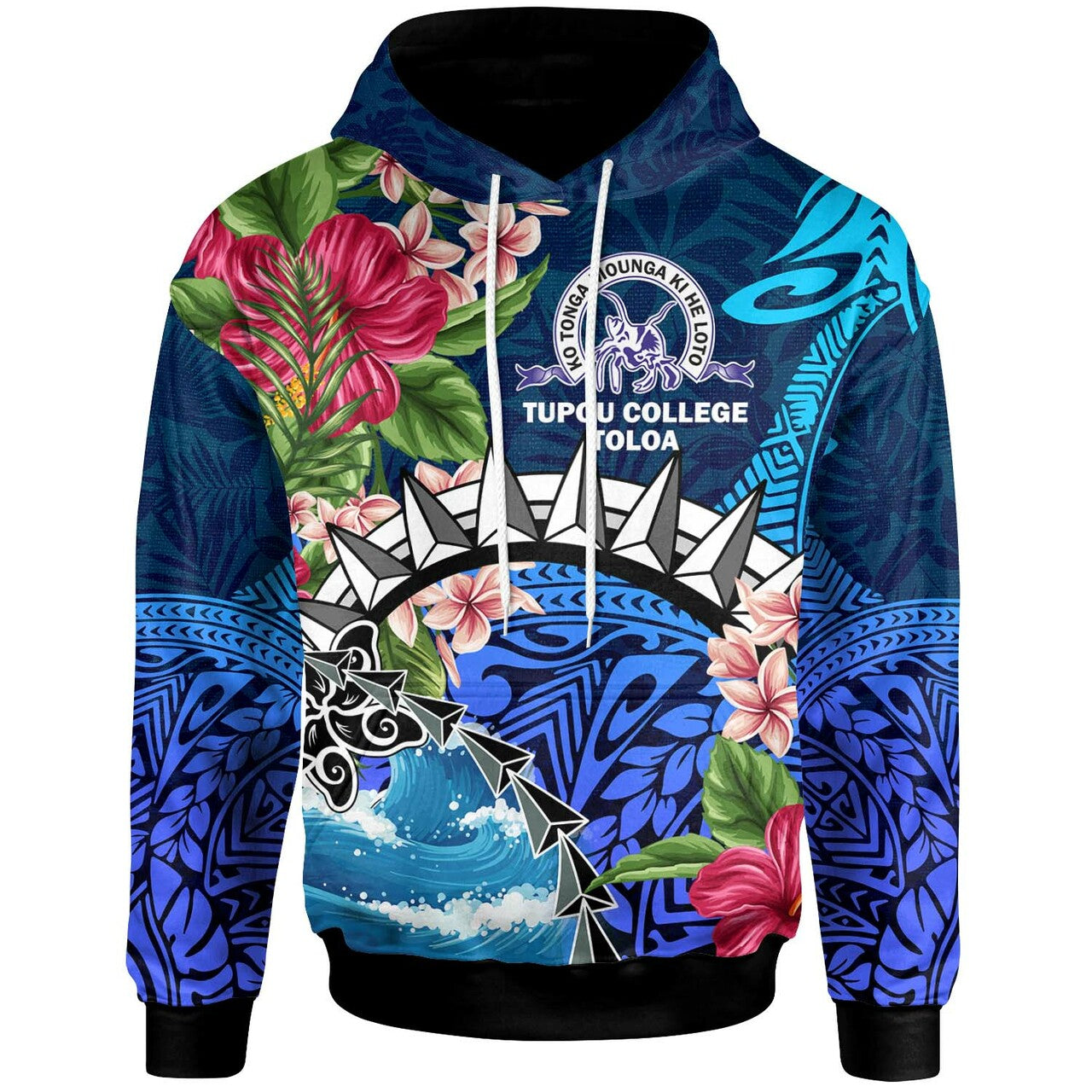 Tonga Hoodie Tupou College Polynesian Tonga Pattern with Flower