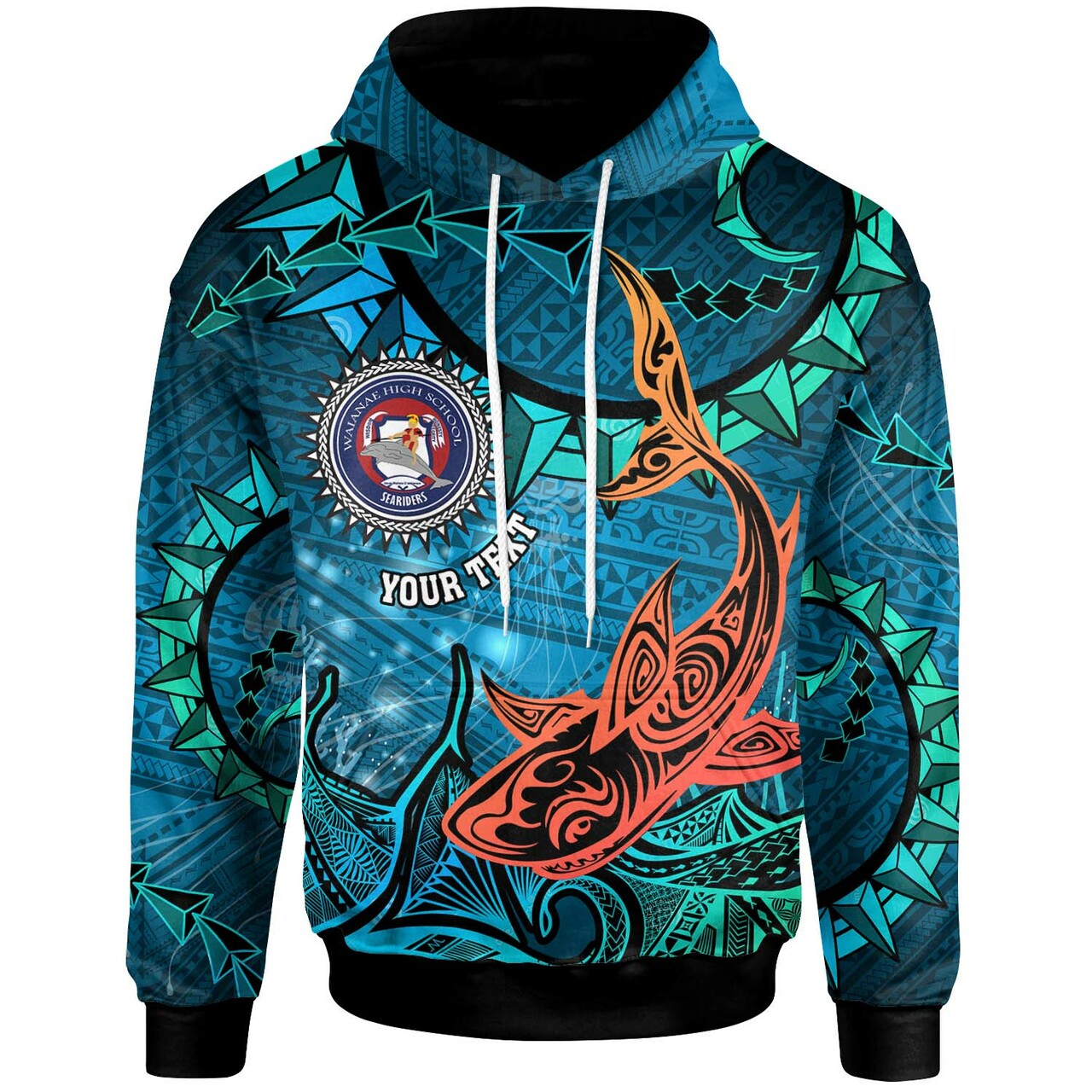 Hawaii Hoodie Waianae High School Polynesian Seariders Tribal Pattern