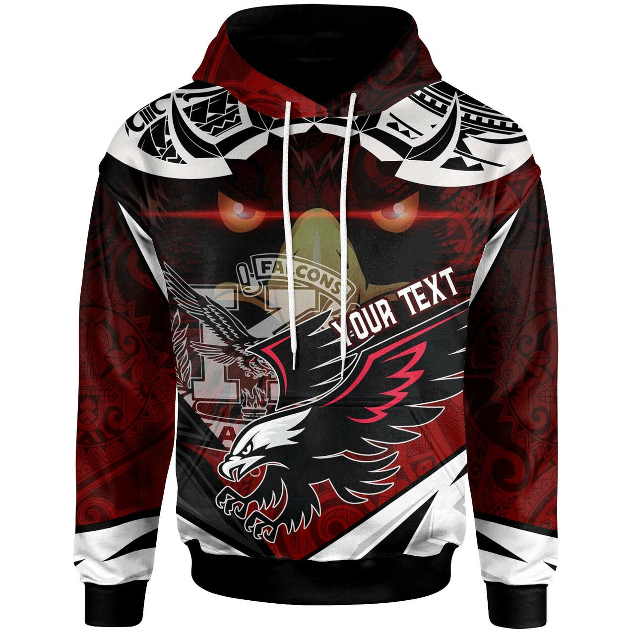 Hawaii Hoodie Kalani High School Red Falcon Polynesian Pattern Apparel