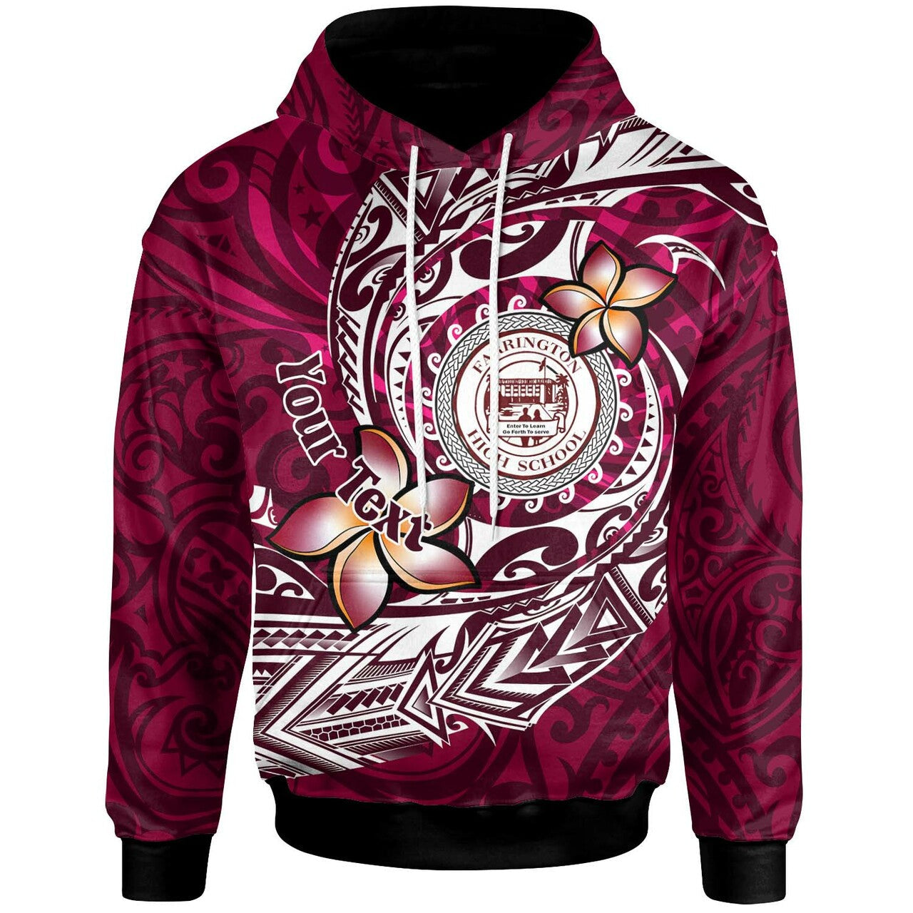 Hawaii Hoodie Farrington High School Maroon Polynesian Patterns