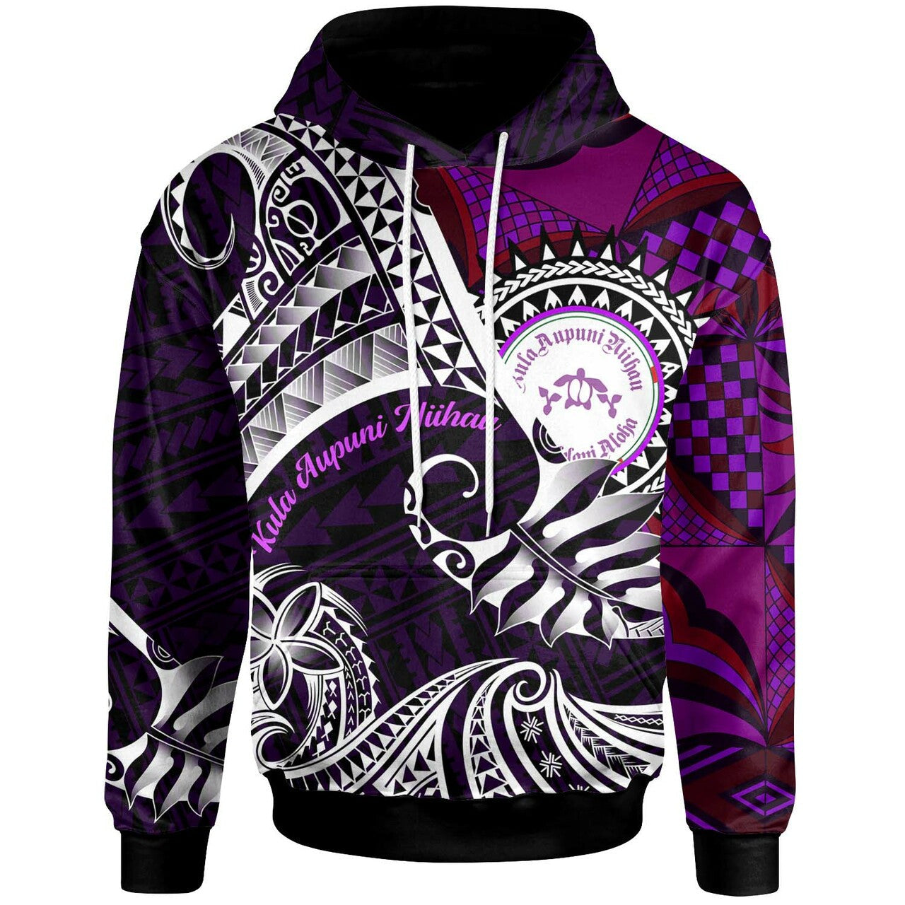 Hawaii Polynesian Hoodie Ni'ihau High and Elementary School Turtles Maroon Hawaii Pattern