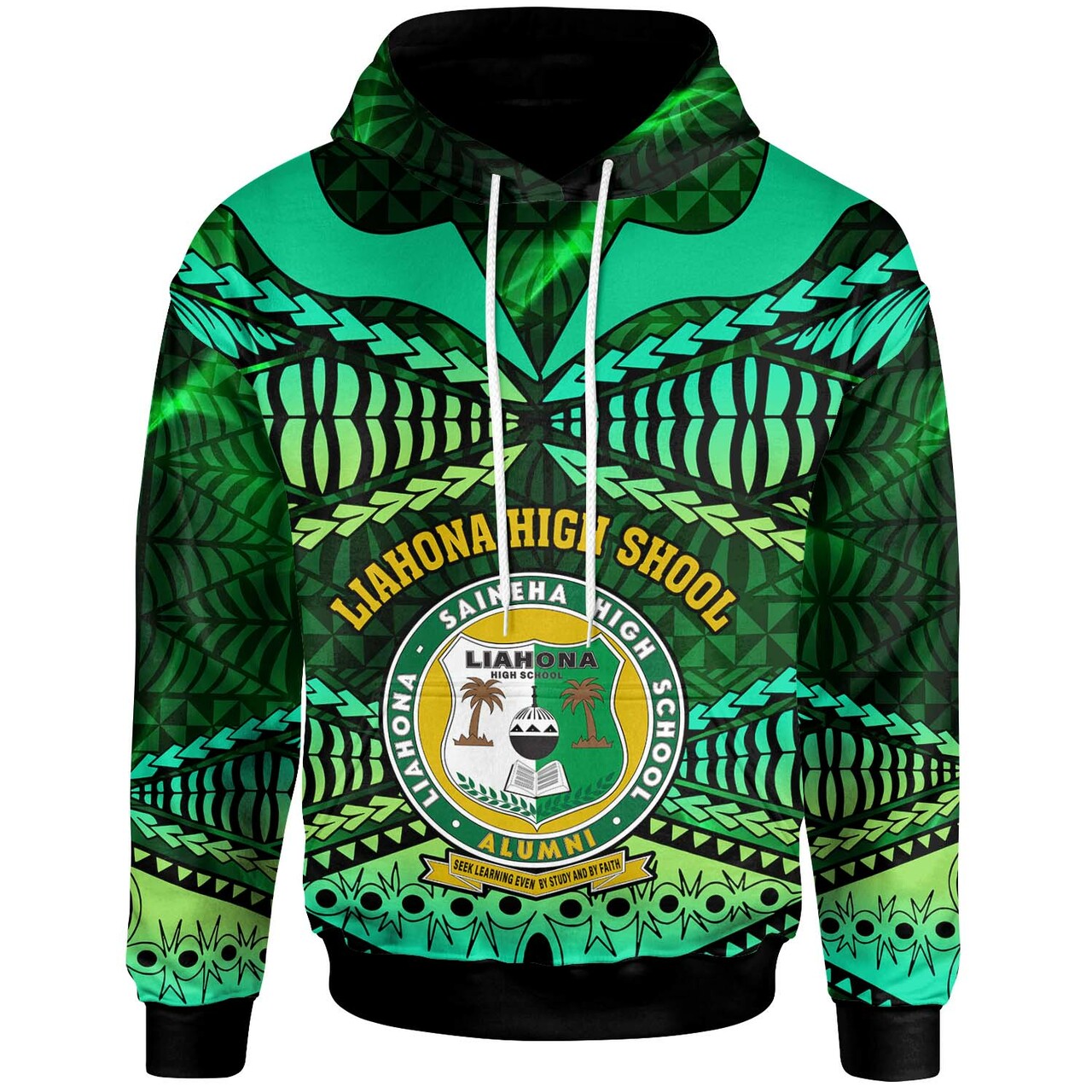 Tonga Hoodie Liahona High Shool with Tonga Patterns with Green Effect