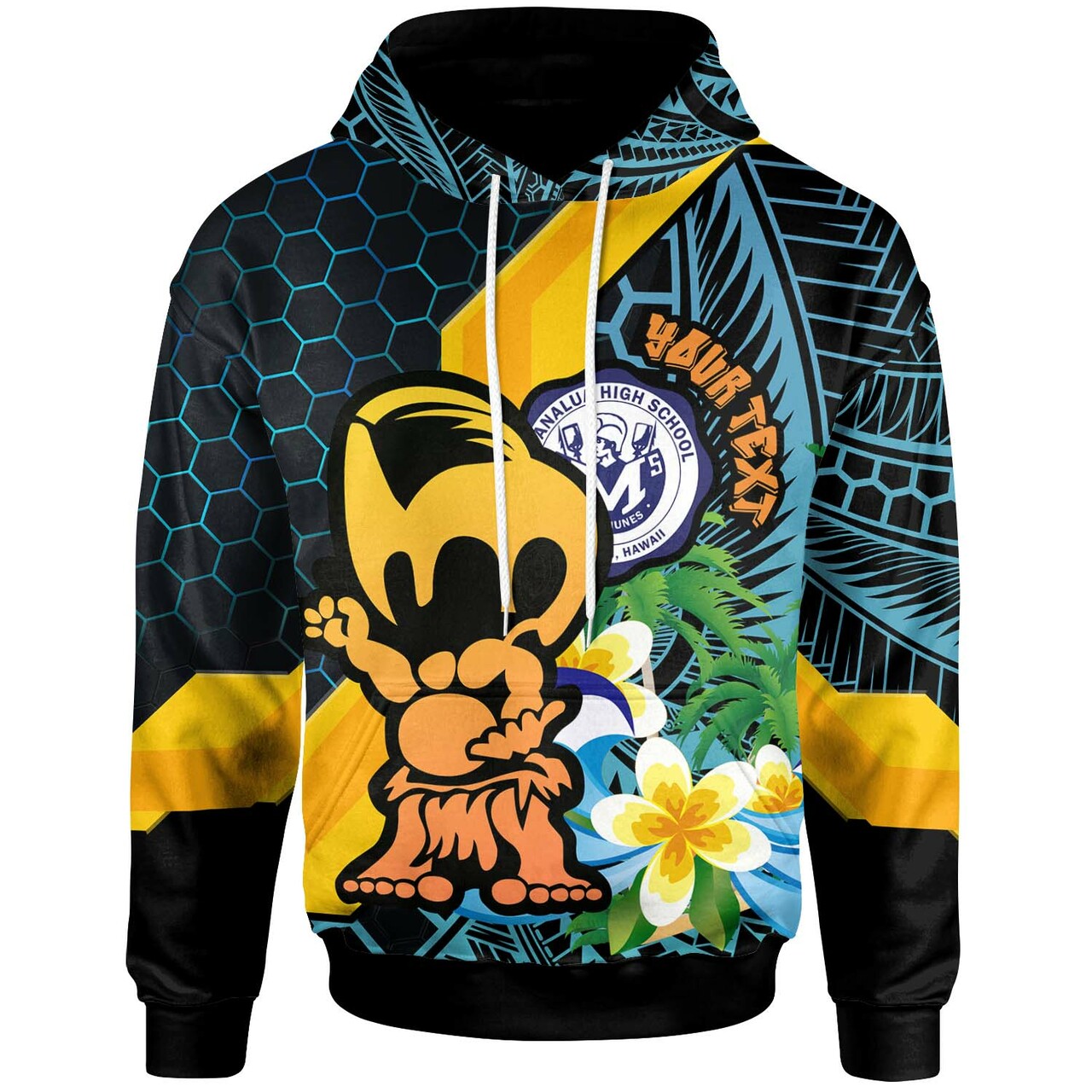 Hawaii Hoodie Moanalua High School Memehune Polynesian Tribal Pattern