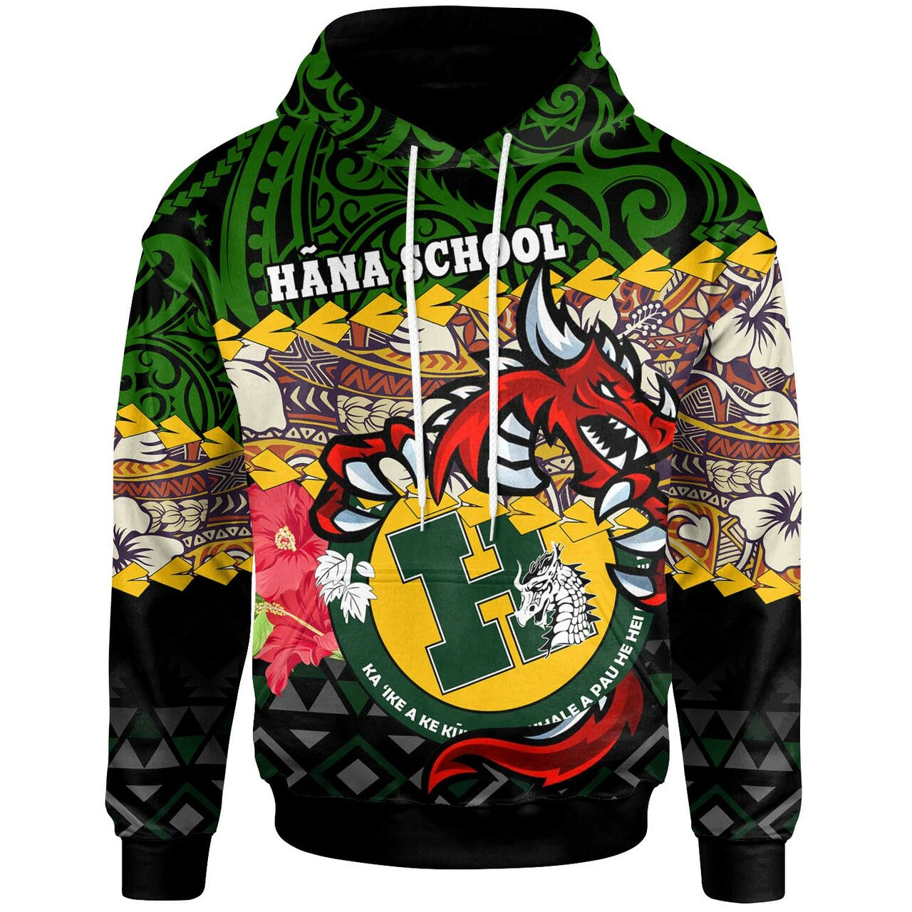 Hawaii Hoodie Hana High & Intermediate School Dragon Polynesian Pattern