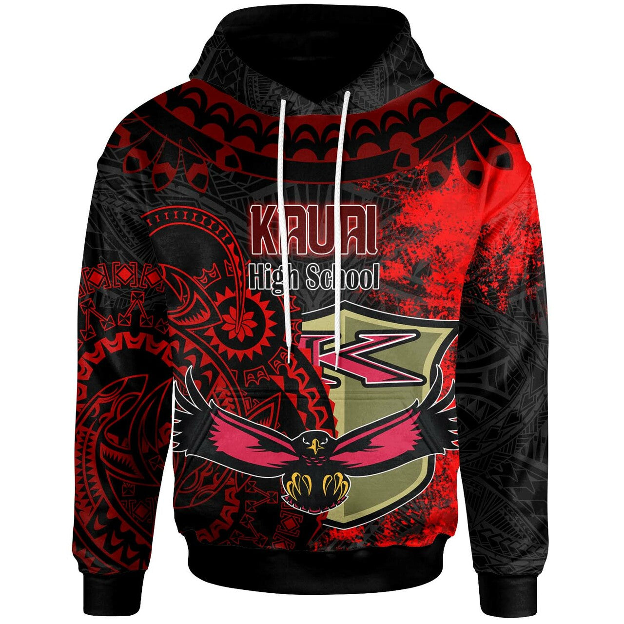 Hawaii Polynesian Hoodie Kauai High School Red Eagles Polynesian Tribal Pattern