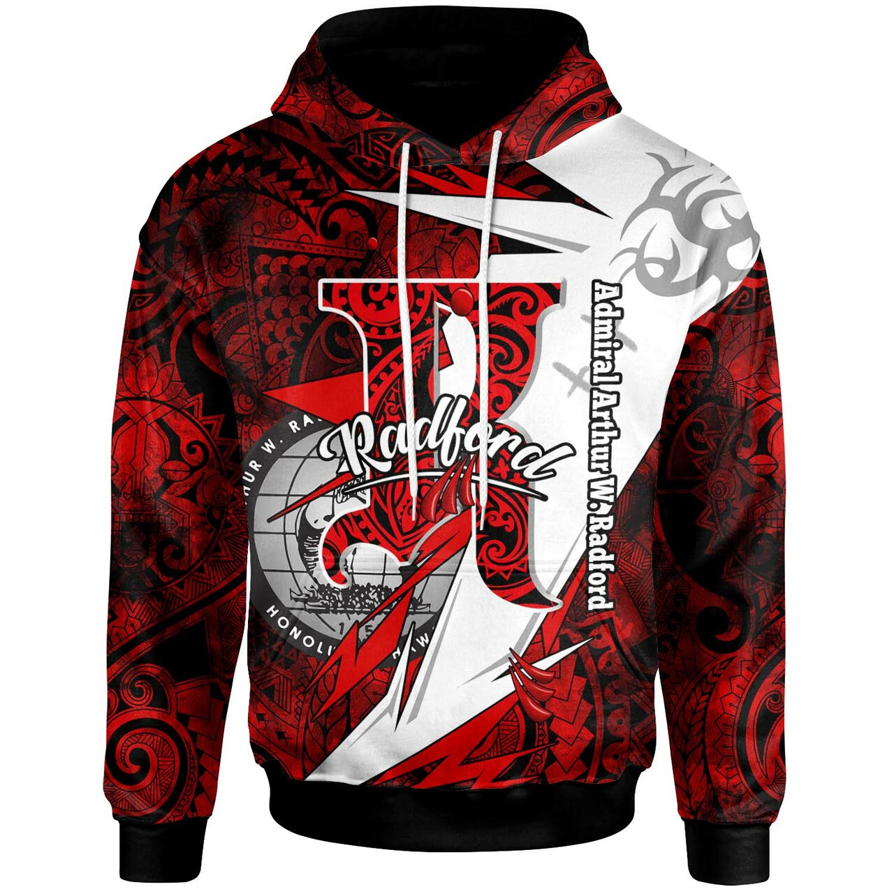 Hawaii Polynesian Hoodie Admiral Arthur W. Radford High School Tribal Pattern