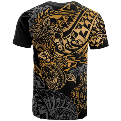 Samoa Polynesian T Shirt Samoa Coat Of Arms Gold Turtle Flowing