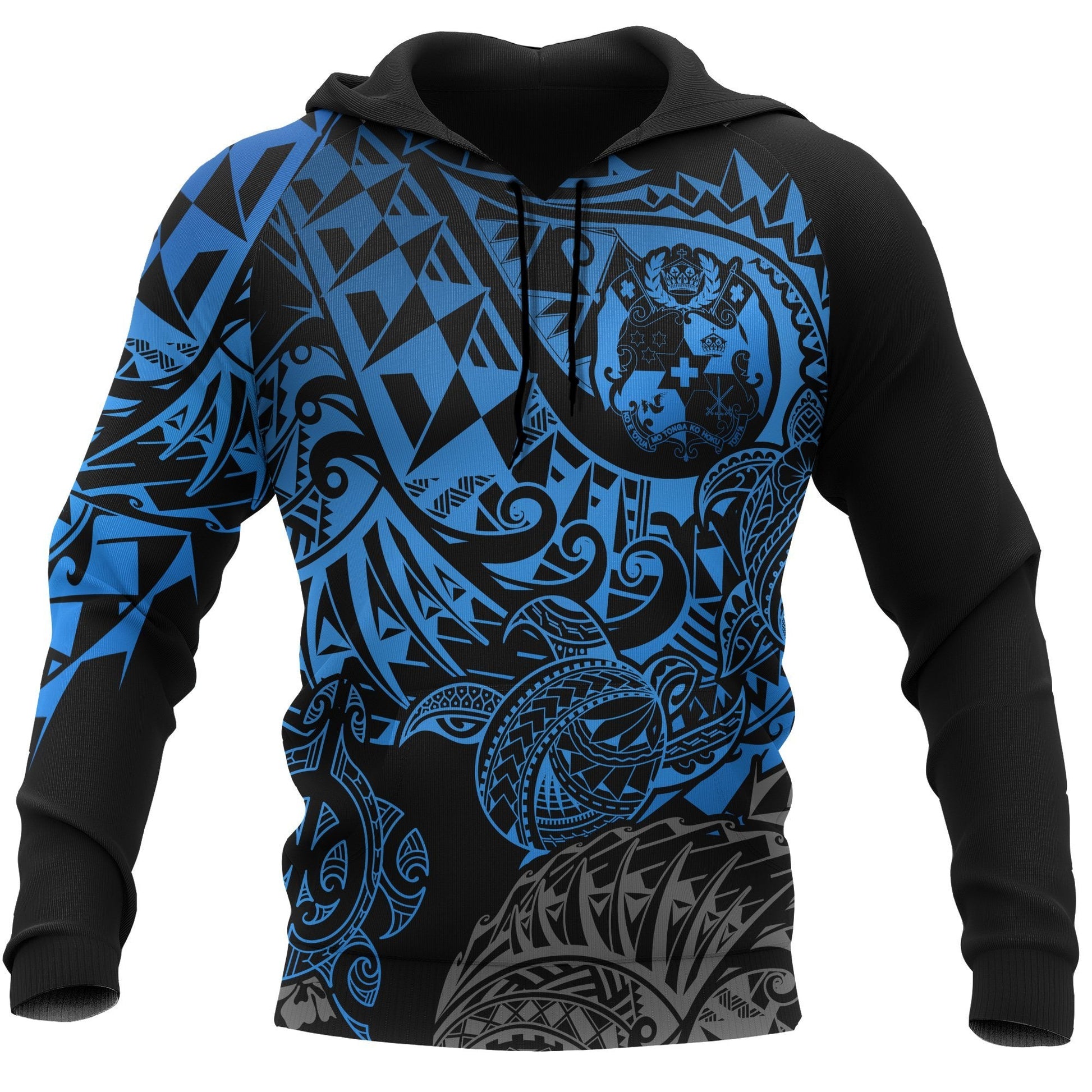 Tonga Polynesian Hoodie Blue Turtle Flowing
