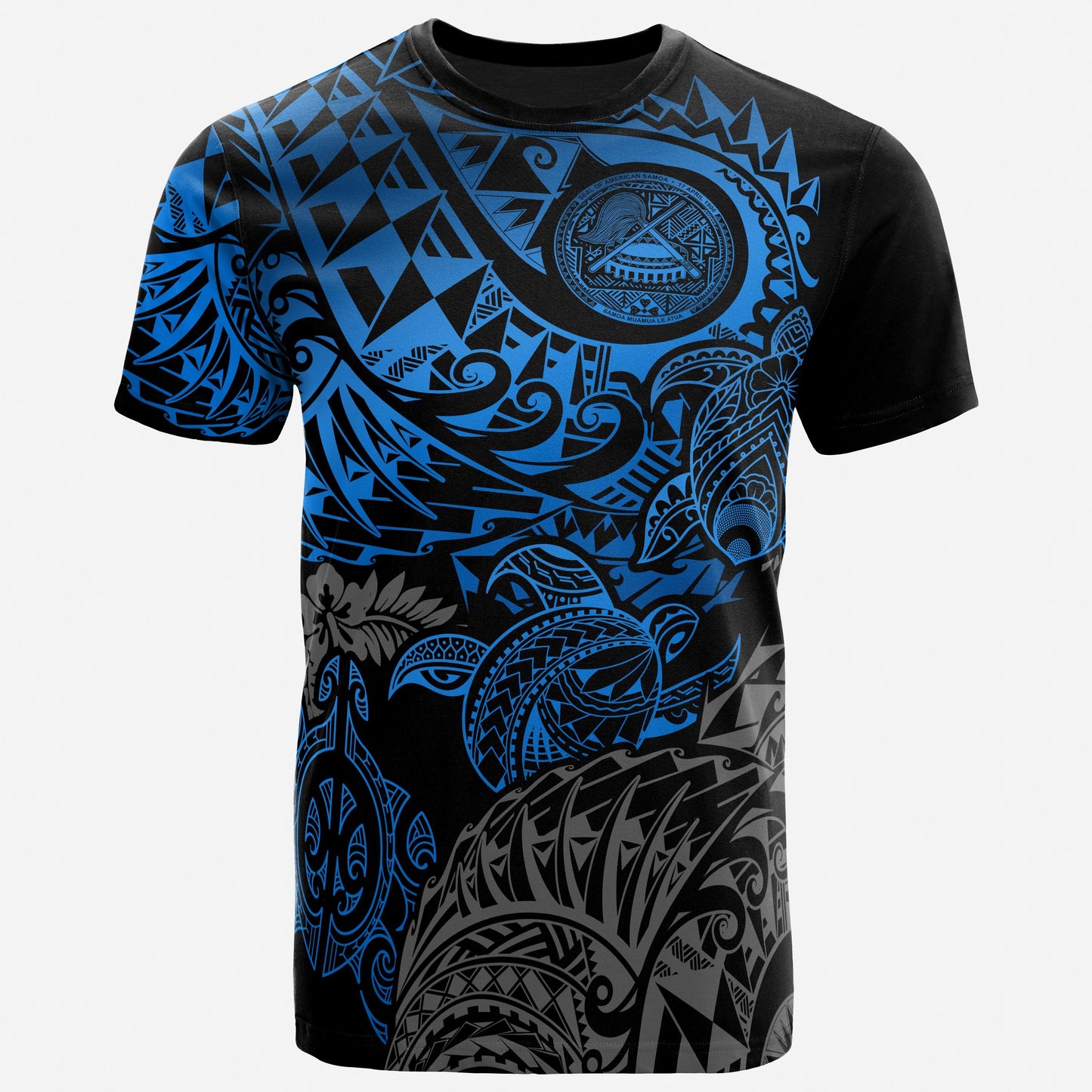 American Samoa T - Shirt - American Samoa Seal Polynesian Blue Turtle Tattoo
