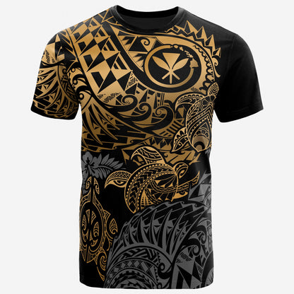 Hawaii T-Shirt - Polynesian Gold Kanaka Maoli Turtle Hibiscus Flowing
