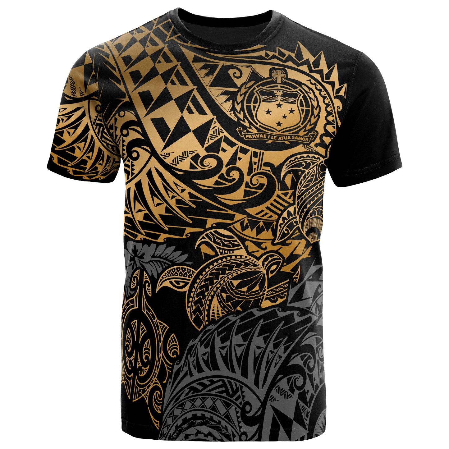 Samoa Polynesian T Shirt Samoa Coat Of Arms Gold Turtle Flowing