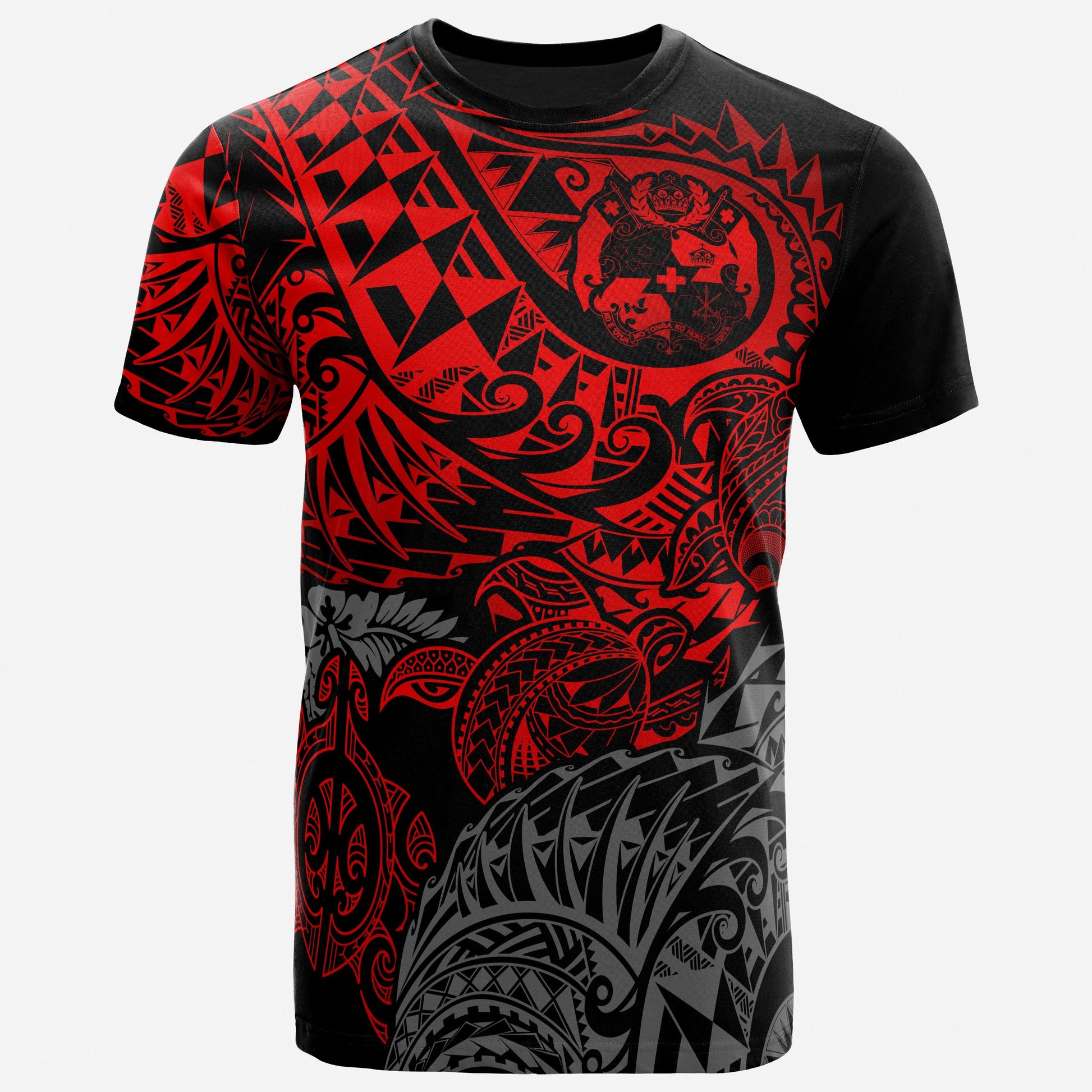 Tonga Polynesian T - Shirt - Tonga Coat Of Arms Red Turtle Flowing