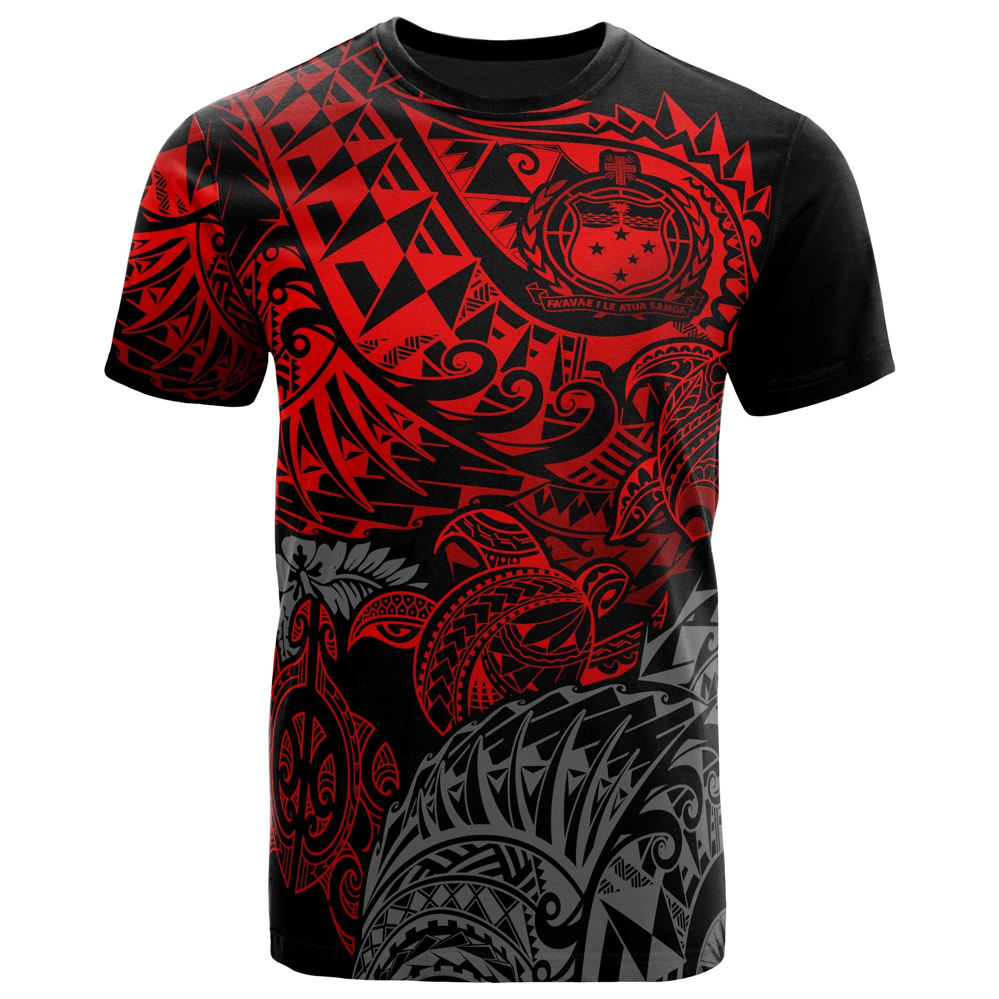 Samoa Polynesian T - Shirt - Samoa Coat Of Arms Red Turtle Flowing