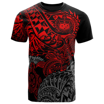 Samoa Polynesian T - Shirt - Samoa Coat Of Arms Red Turtle Flowing