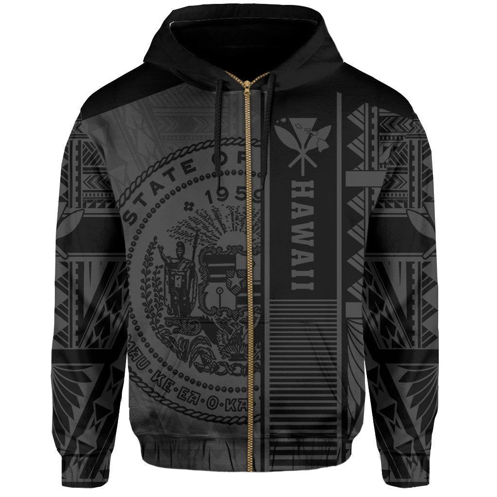Polynesian Seal Of Hawaii Zip Hoodie Gray NRP Style