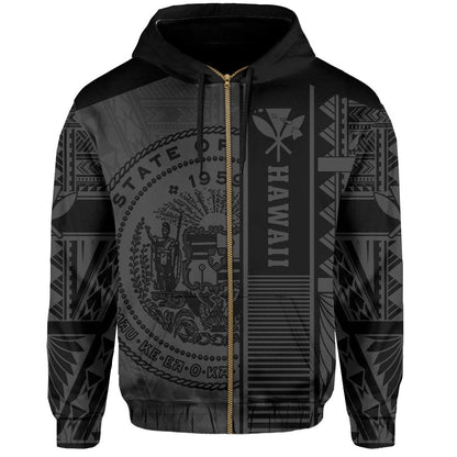 Polynesian Seal Of Hawaii Zip Hoodie Gray NRP Style