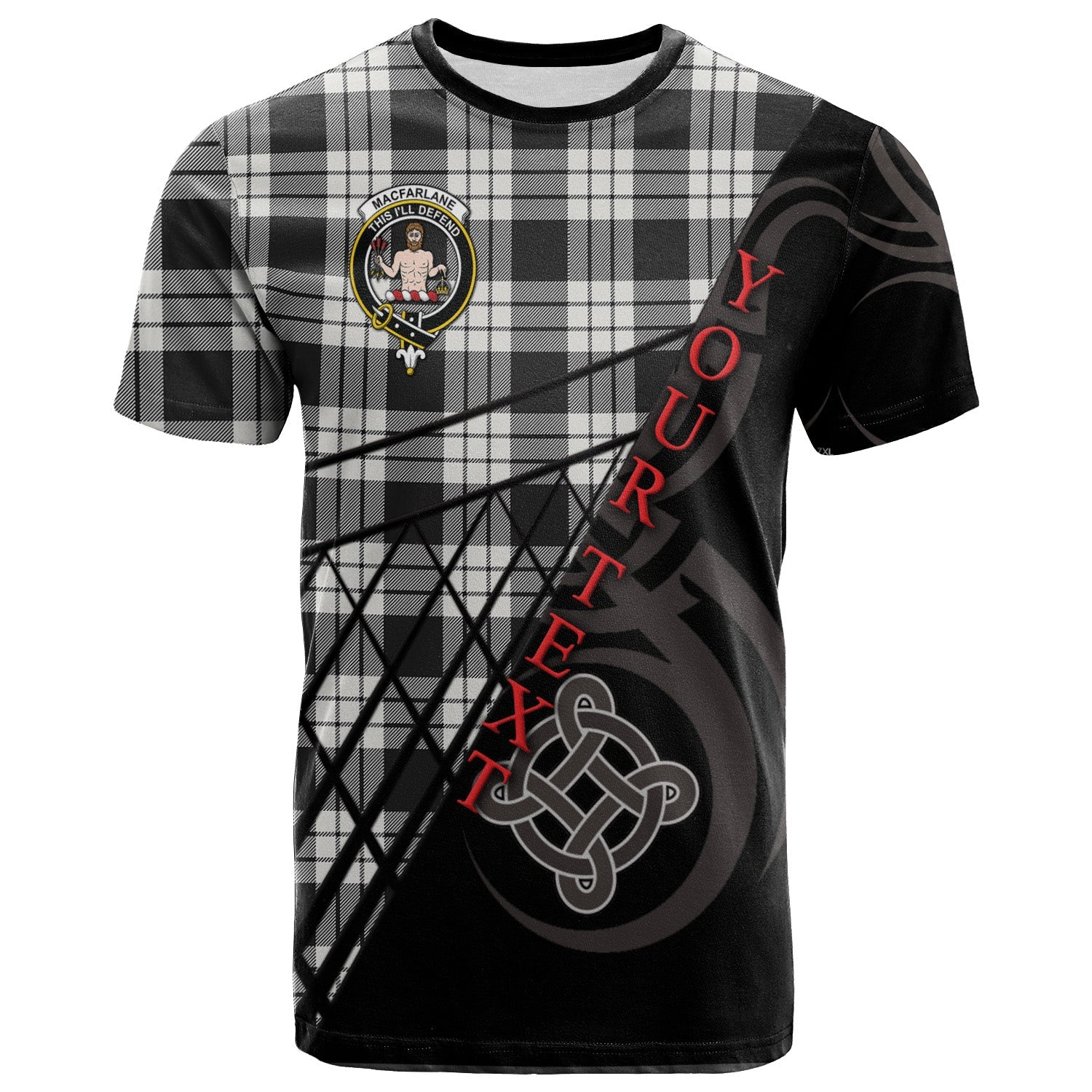 Printivon MacFarlane Black White Ancient T Shirt Pattern Celtic 