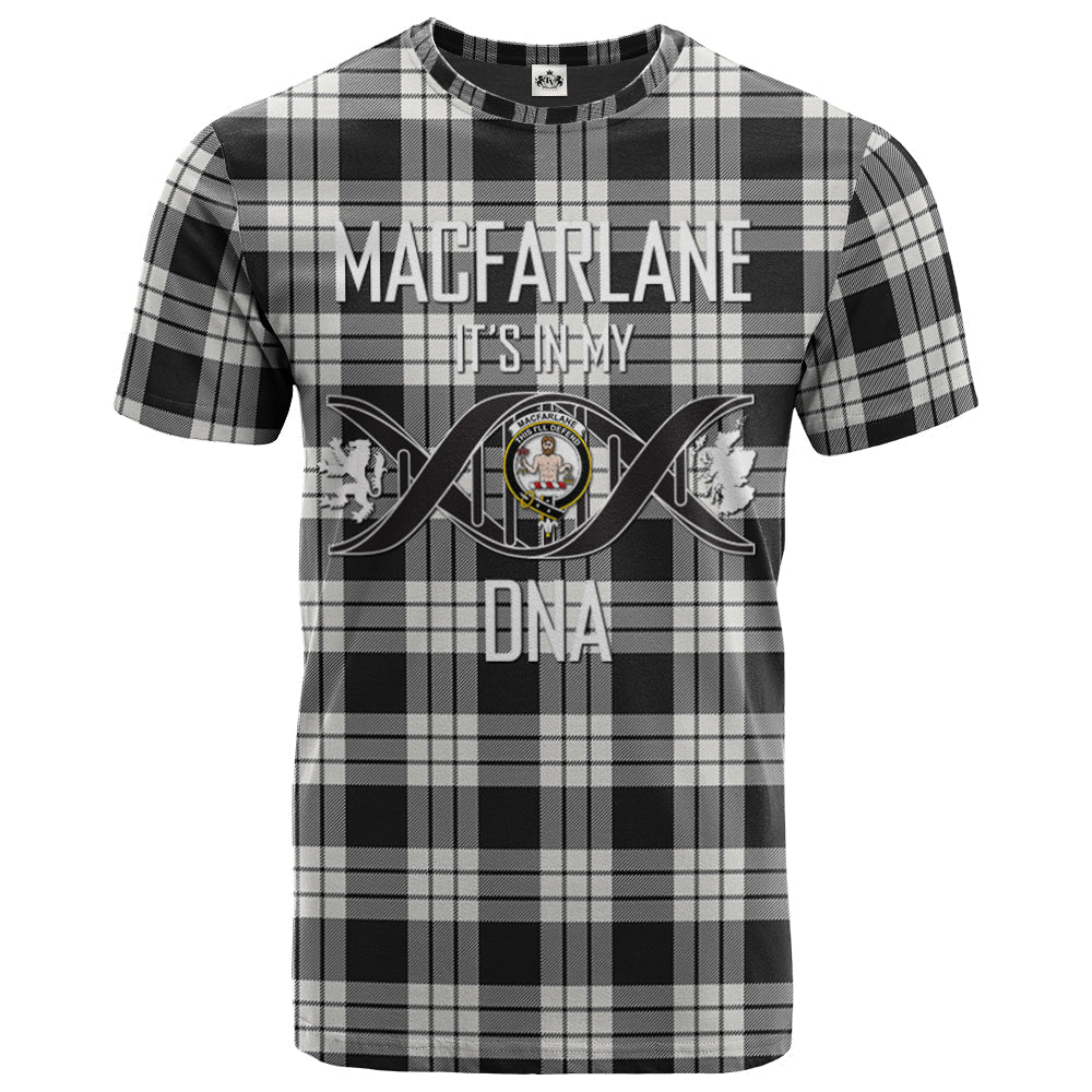 Printivon MacFarlane Black White Ancient Clan DNA In Me Tartan Crest T Shirt