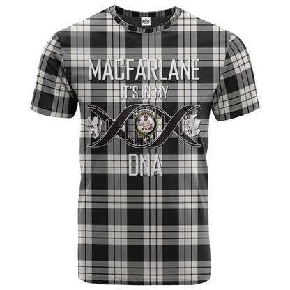 Printivon MacFarlane Black White Ancient Clan DNA In Me Tartan Crest T Shirt