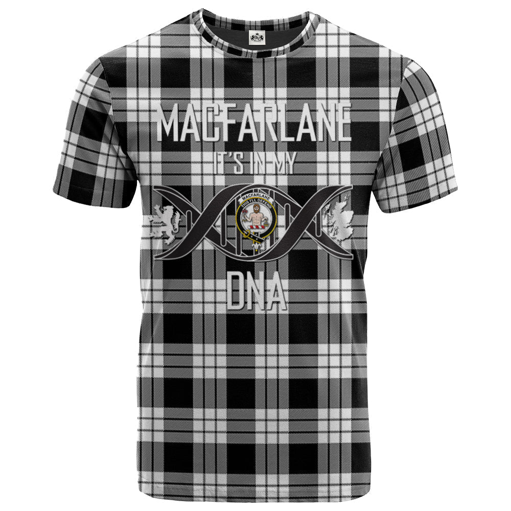 Printivon MacFarlane Black White Clan DNA In Me Tartan Crest T Shirt