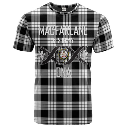 Printivon MacFarlane Black White Clan DNA In Me Tartan Crest T Shirt