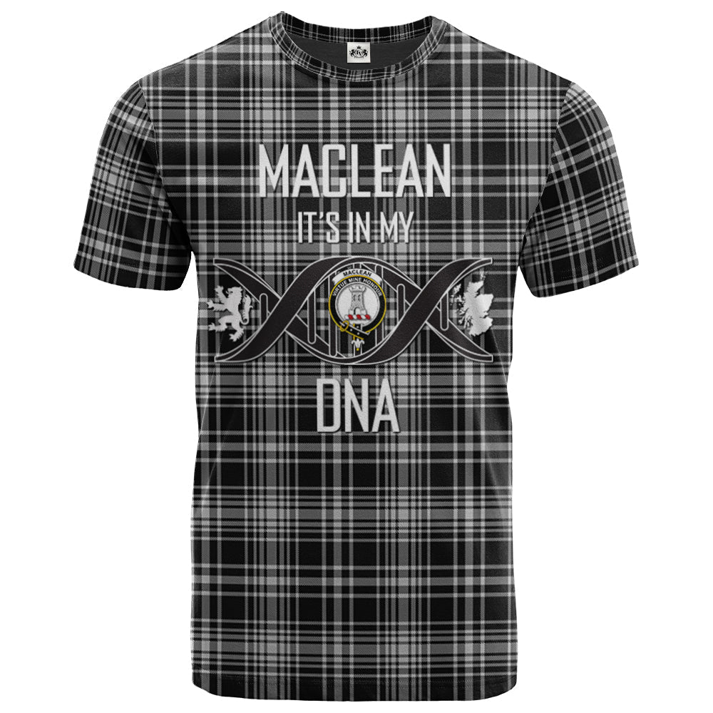 Printivon MacLean Black and White Clan DNA In Me Tartan Crest T Shirt