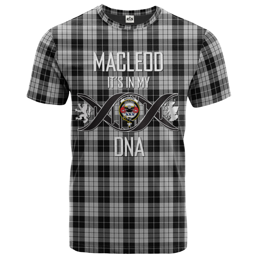 Printivon MacLeod Black and White Clan DNA In Me Tartan Crest T Shirt