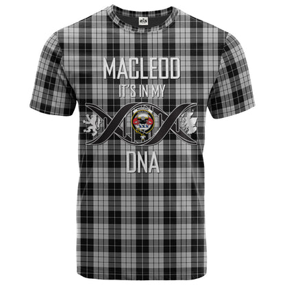 Printivon MacLeod Black and White Clan DNA In Me Tartan Crest T Shirt