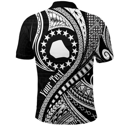 Custom Personalised Mangaia Cook Islands Polo Shirt Black Polynesian Wave Style