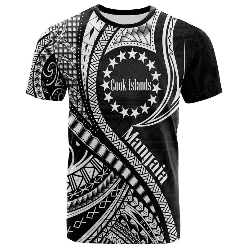 (Custom Personalised) Mangaia Cook Islands T Shirt Black Polynesian Wave Style