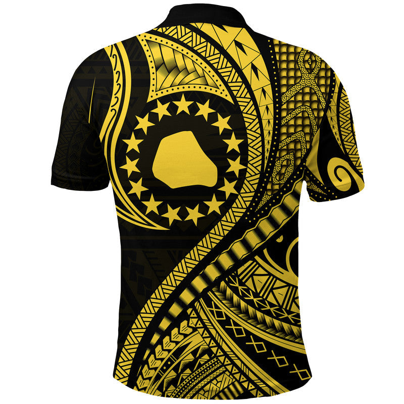 Mangaia Cook Islands Polo Shirt Gold Polynesian Wave Style