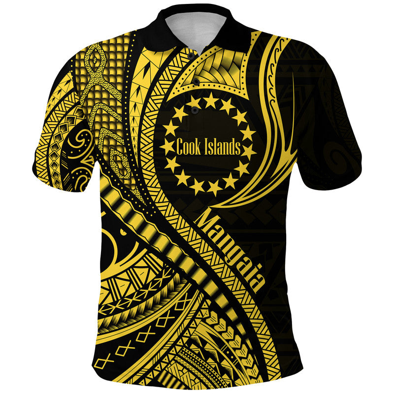 Custom Personalised Mangaia Cook Islands Polo Shirt Gold Polynesian Wave Style