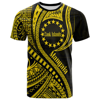 Mangaia Cook Islands T Shirt Gold Polynesian Wave Style