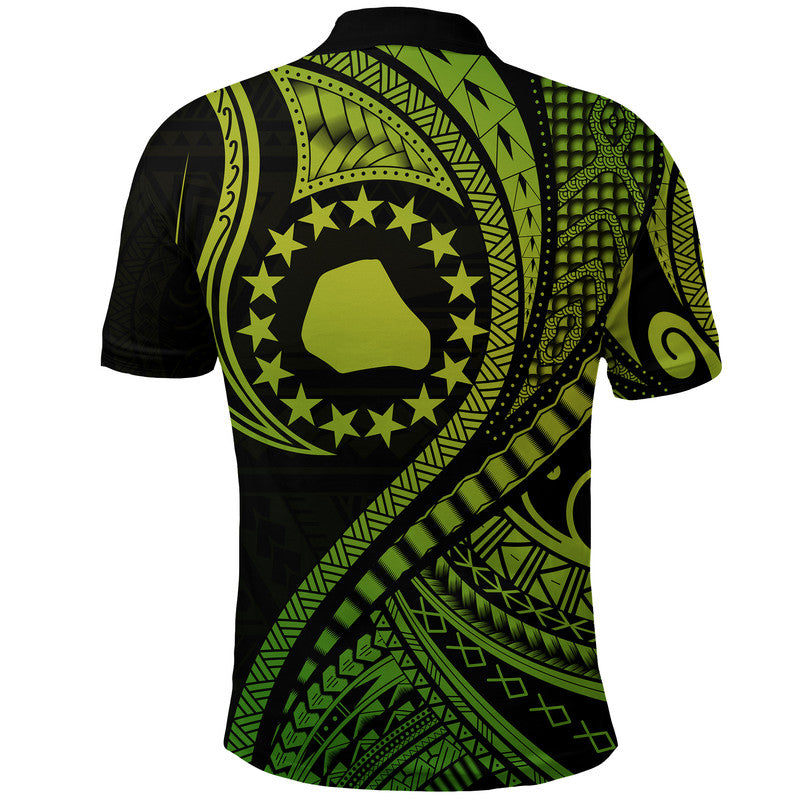 Mangaia Cook Islands Polo Shirt Green Polynesian Wave Style