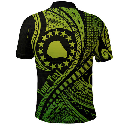 Custom Personalised Mangaia Cook Islands Polo Shirt Green Polynesian Wave Style