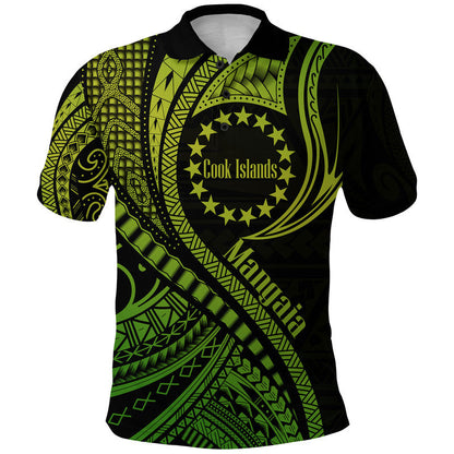 Mangaia Cook Islands Polo Shirt Green Polynesian Wave Style