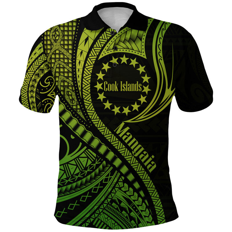 Custom Personalised Mangaia Cook Islands Polo Shirt Green Polynesian Wave Style