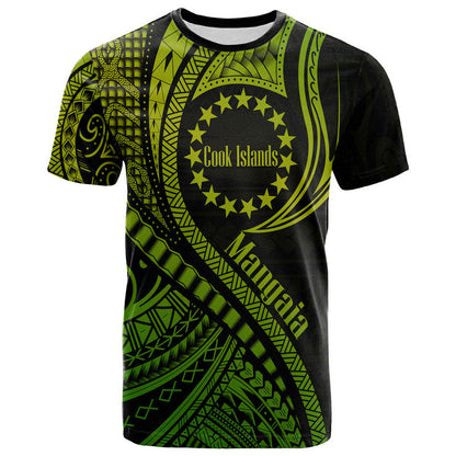 Mangaia Cook Islands T Shirt Green Polynesian Wave Style Shirt