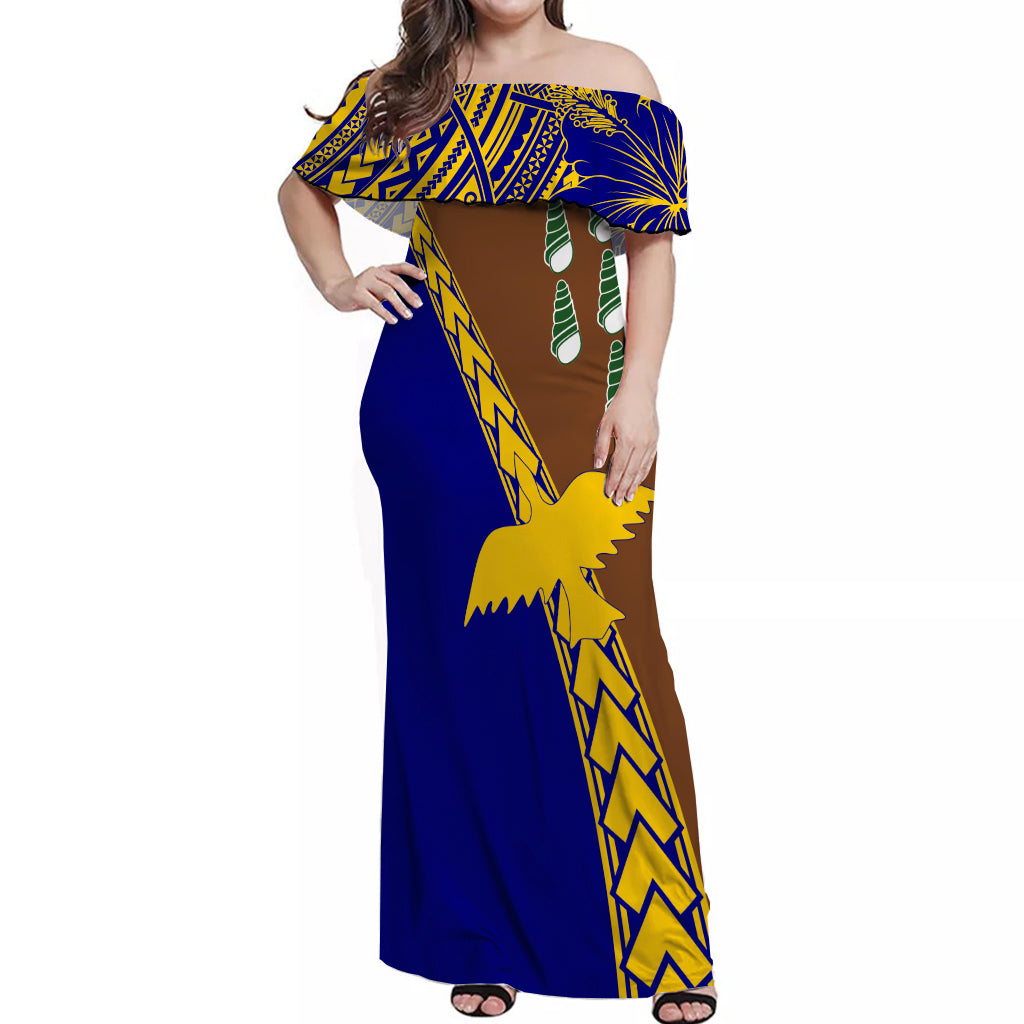 PNG Hibiscus Tribal Pattern Off Shoulder Long Dress Manus Province