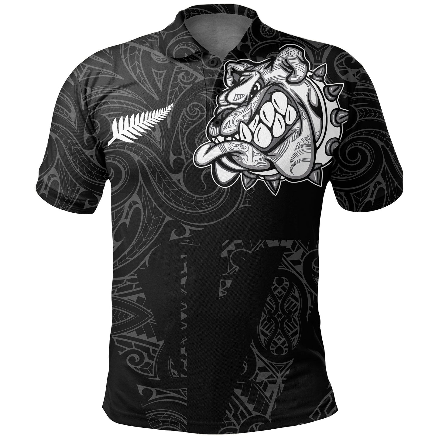 New Zealand Maori Polo Shirt, Maori Bulldog Golf Shirts - Black