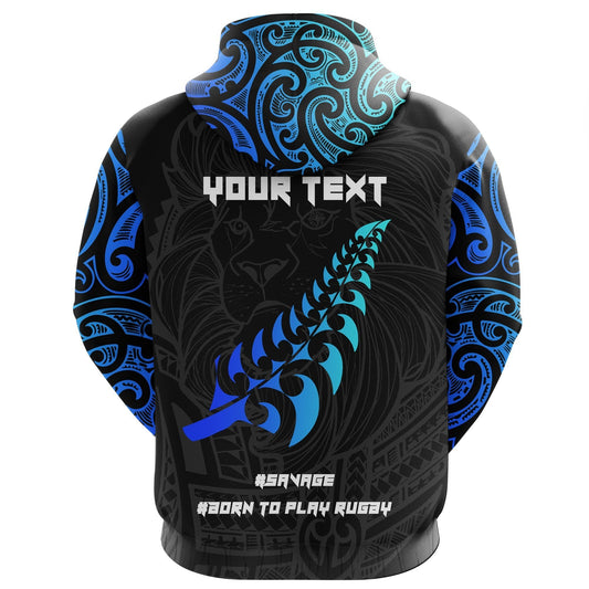 Custom Text New Zealand Maori Rugby Lion Hoodie Customized