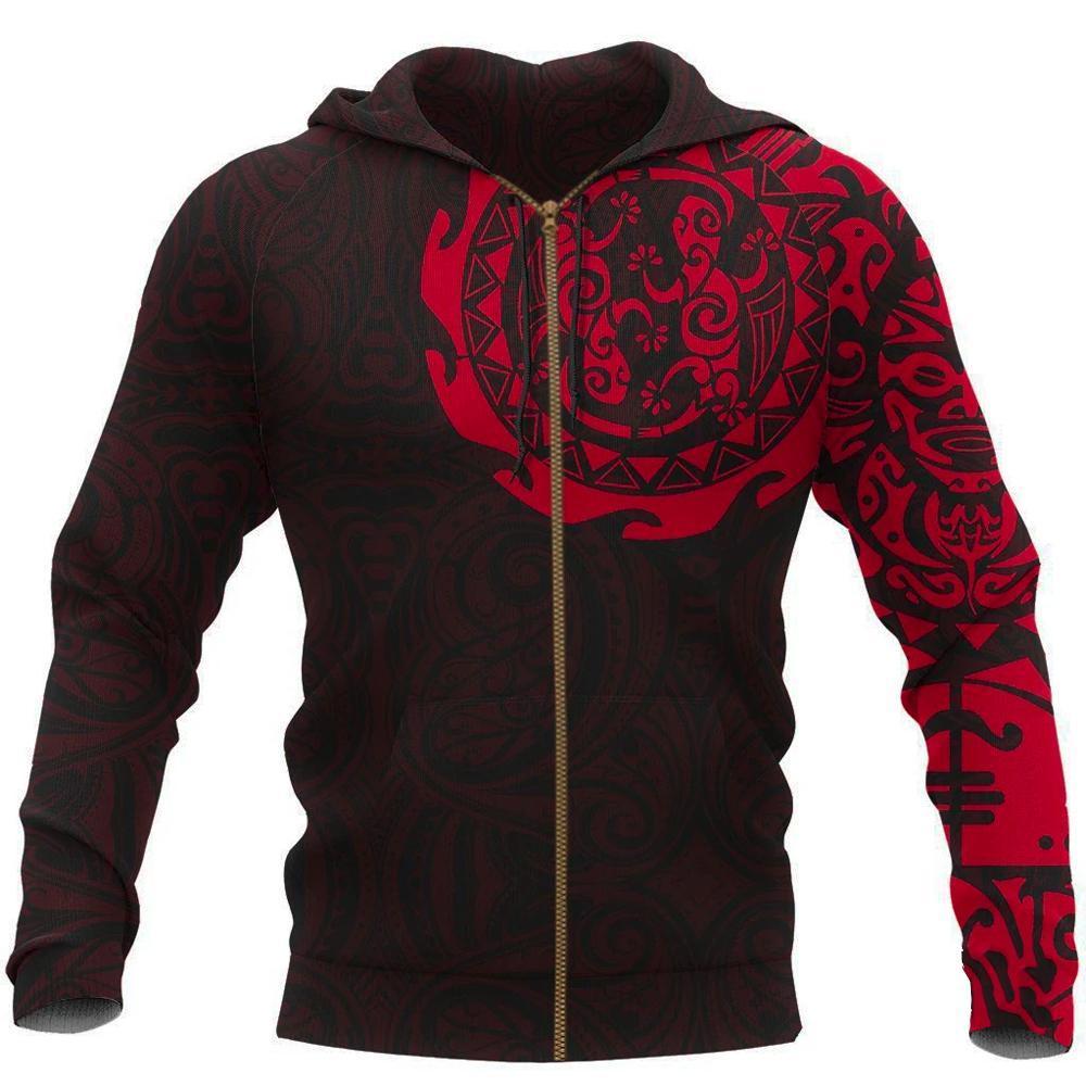 Maori Tattoo Hoodie, New Zealand Maori Lizard Zip Up Hoodie