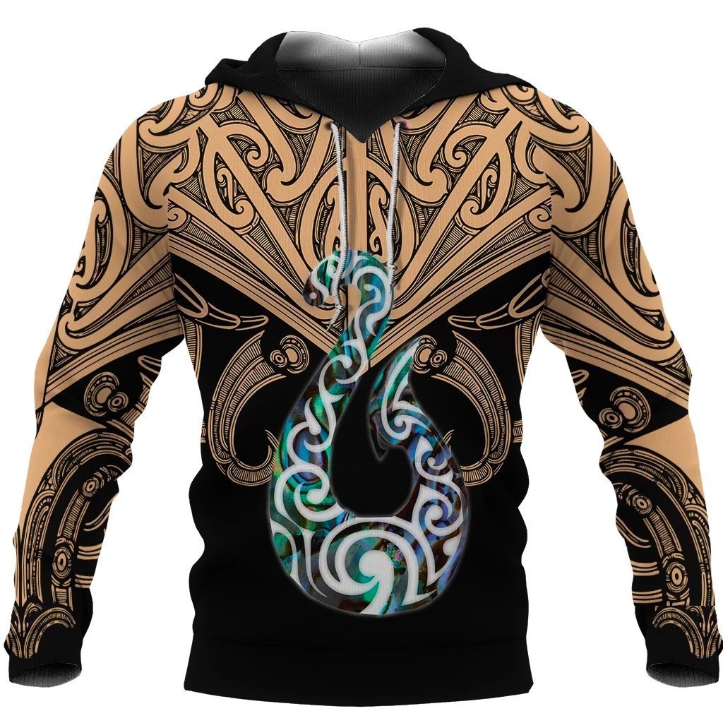 Maori Tattoo Hoodie Hei Matau Abalone Gold